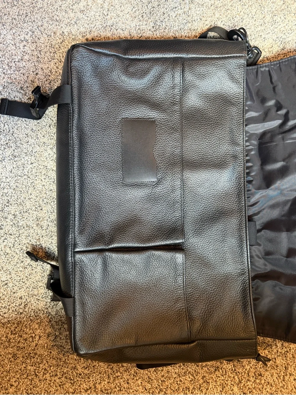 Black Leather Briefcase Messenger with Top Handle and Removable Strap